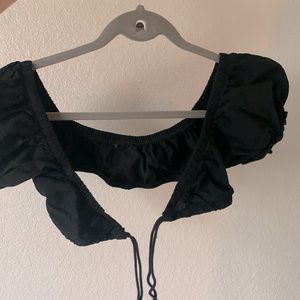 Black tie front crop top
